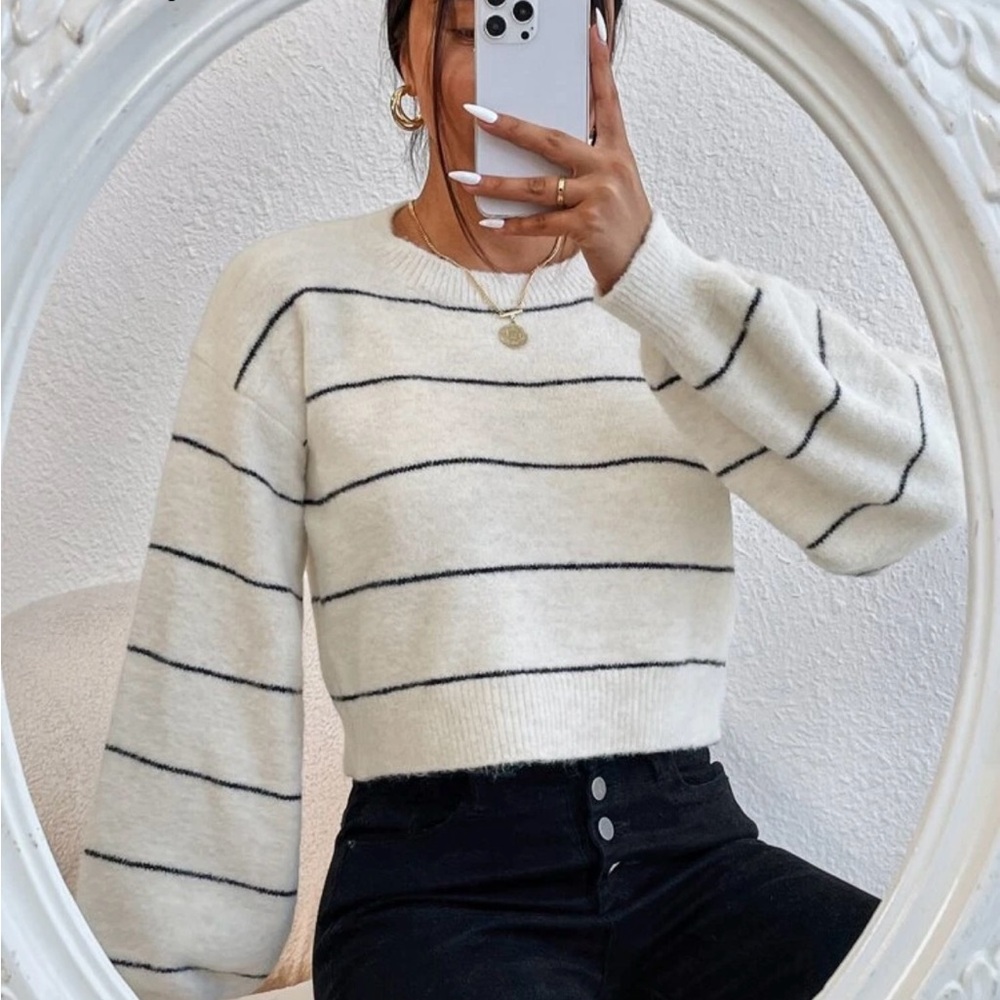 Striped Cream and Black Women's Sweater